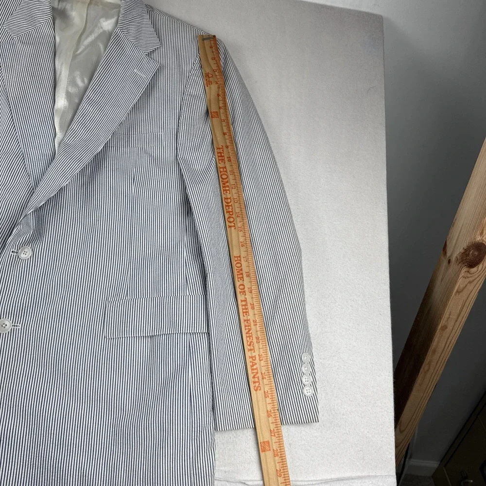 Luden's Charleston SC Mens Seersucker Blazer 46L blue white lightweight Cotton